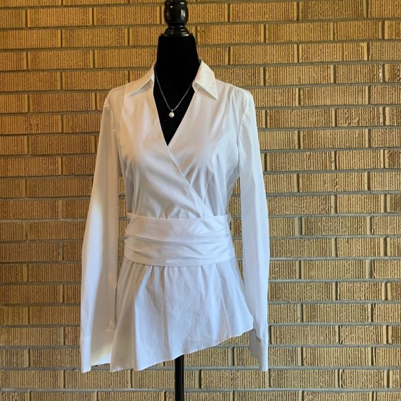 White House Black Market Tops - White House Black Market Shirt with Banded Waist and Asymmetrical Hem: size 4